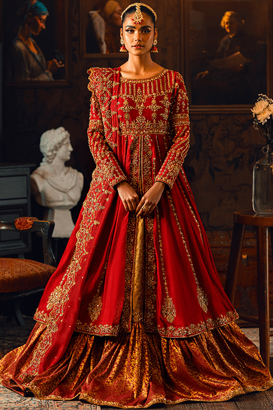 Maroon Zardozi Cotton Net Kalidar Peshwas (3-Piece) - Image 3