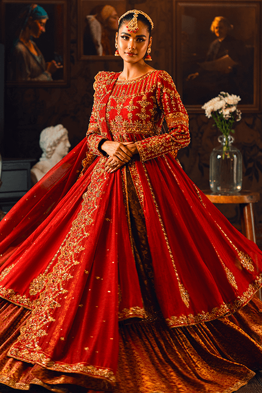 Maroon Zardozi Cotton Net Kalidar Peshwas (3-Piece) - Image 4