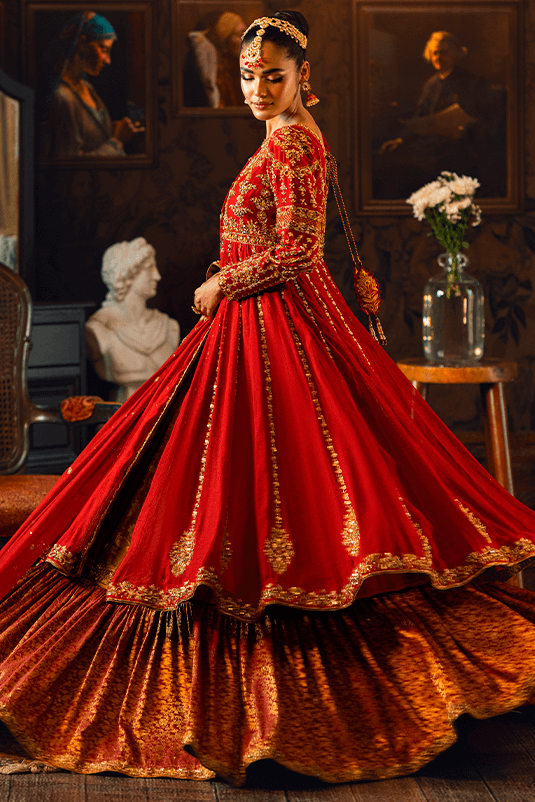 Maroon Zardozi Cotton Net Kalidar Peshwas (3-Piece) - Image 7