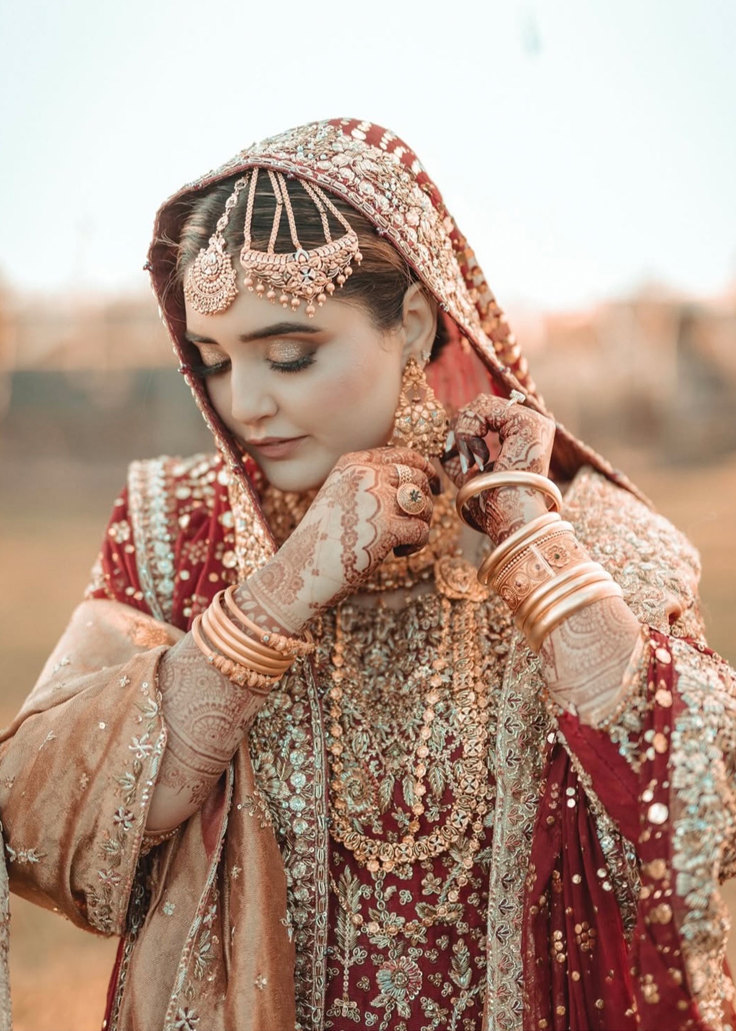 Pakistani Deep Maroon Zardozi Brocade Bridal Lehenga (3-Piece) - Image 8