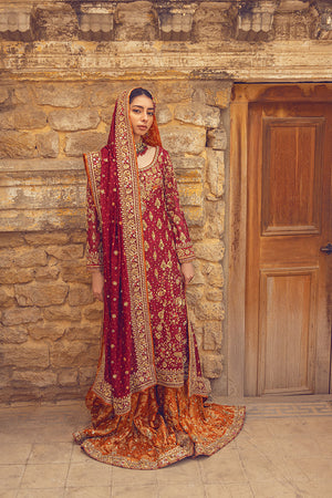 Maroon Zardozi Silk Bridal Lehenga (3-Piece) - Image 1