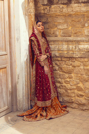 Maroon Zardozi Silk Bridal Lehenga (3-Piece) - Image 3