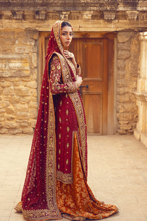Maroon Zardozi Silk Bridal Lehenga (3-Piece) - Image 4