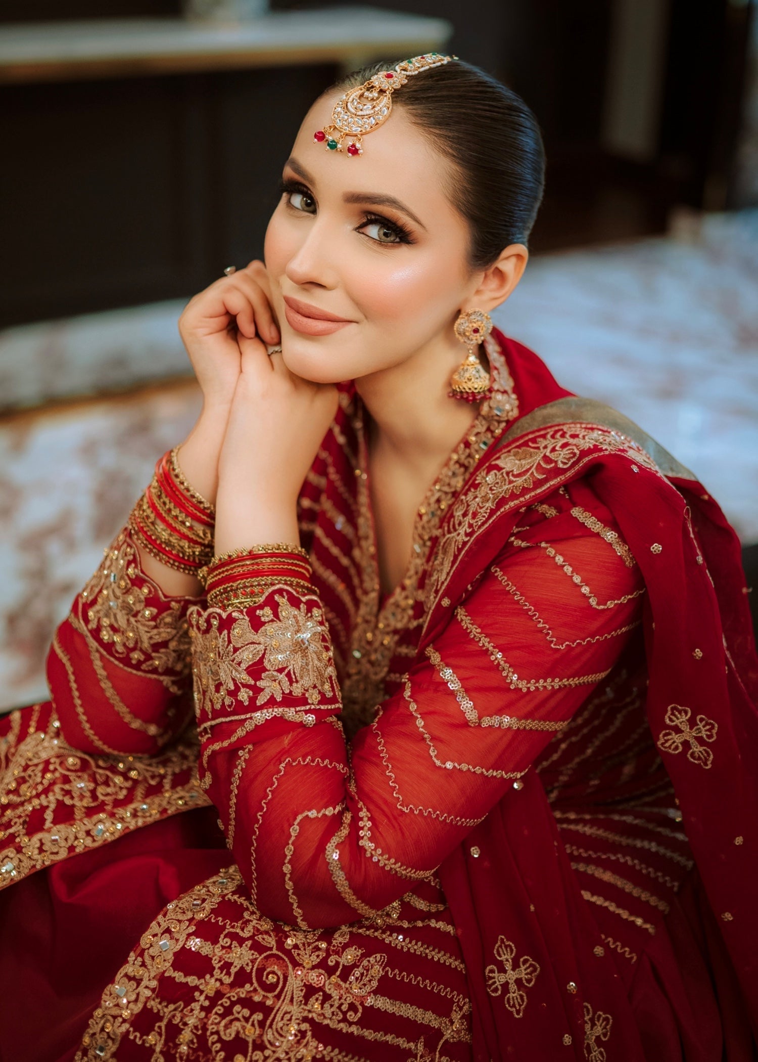 Maroon Embroidered Chiffon Lehenga Set (3-Piece) - Image 5