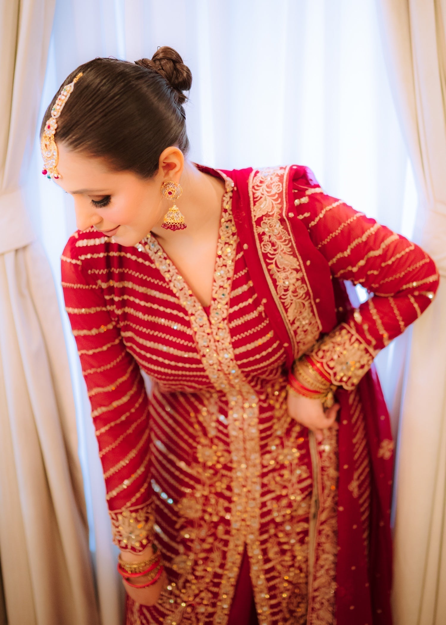 Maroon Embroidered Chiffon Lehenga Set (3-Piece) - Image 6