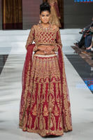 Pakistani Maroon Embroidered Chiffon Lehenga Set (3-Piece) - Image 2