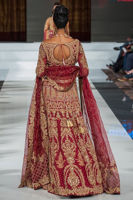 Pakistani Maroon Embroidered Chiffon Lehenga Set (3-Piece) - Image 3