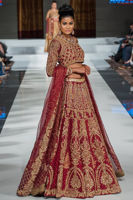 Pakistani Maroon Embroidered Chiffon Lehenga Set (3-Piece) - Image 4