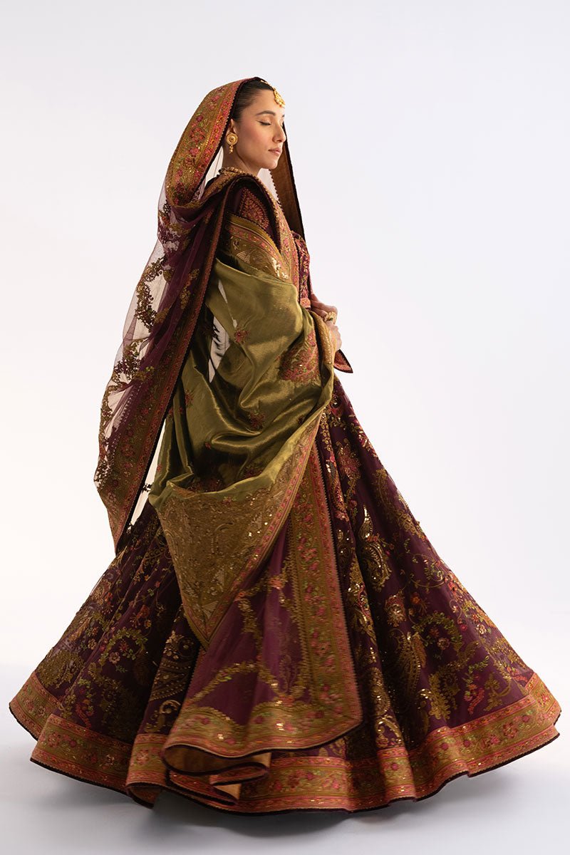 Wine Embroidered Net & Cotton Lehenga (3-Piece) - Image 5