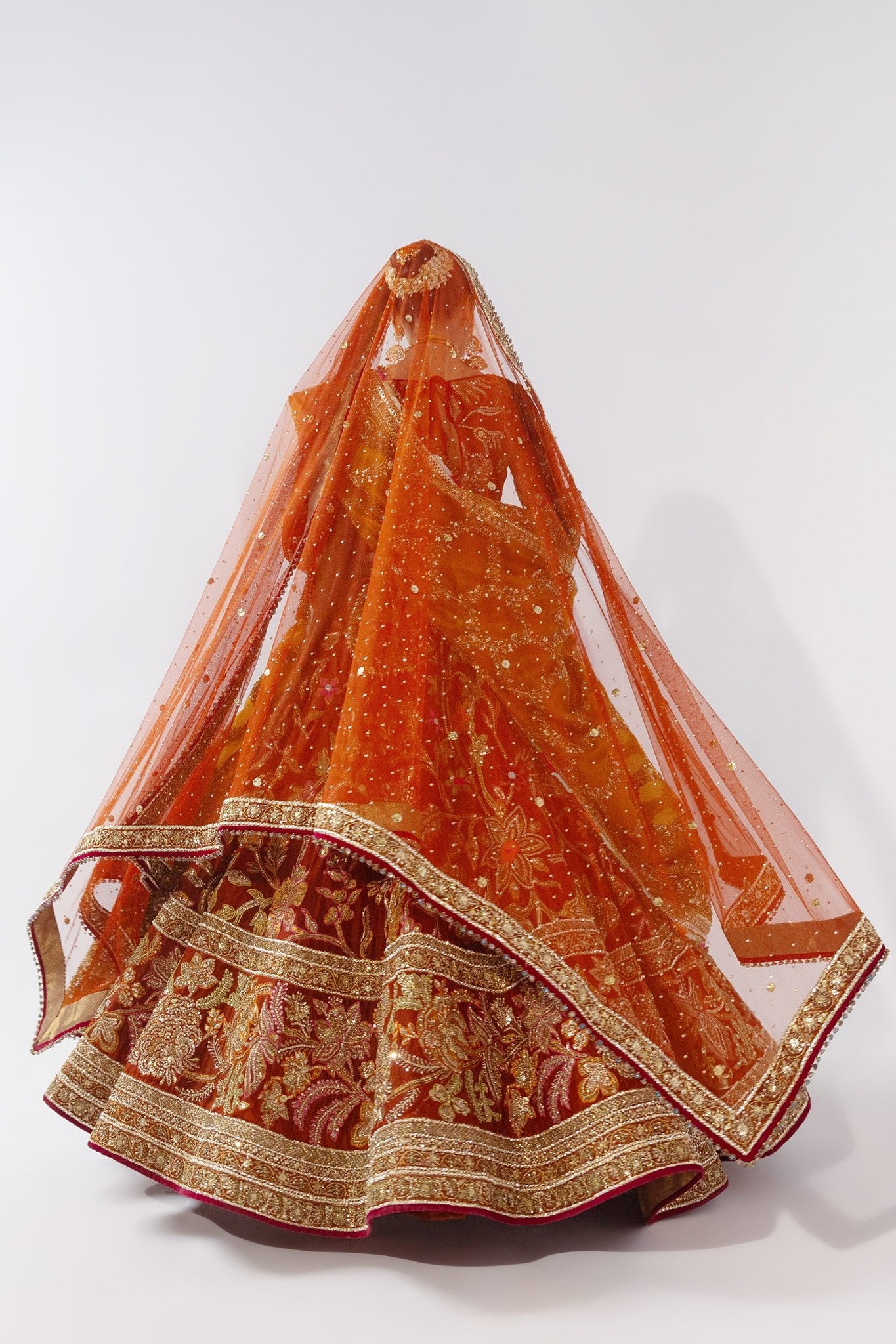 Rust & Mustard Zardozi Jacquard Bridal Lehenga (3-Piece) - Image 10