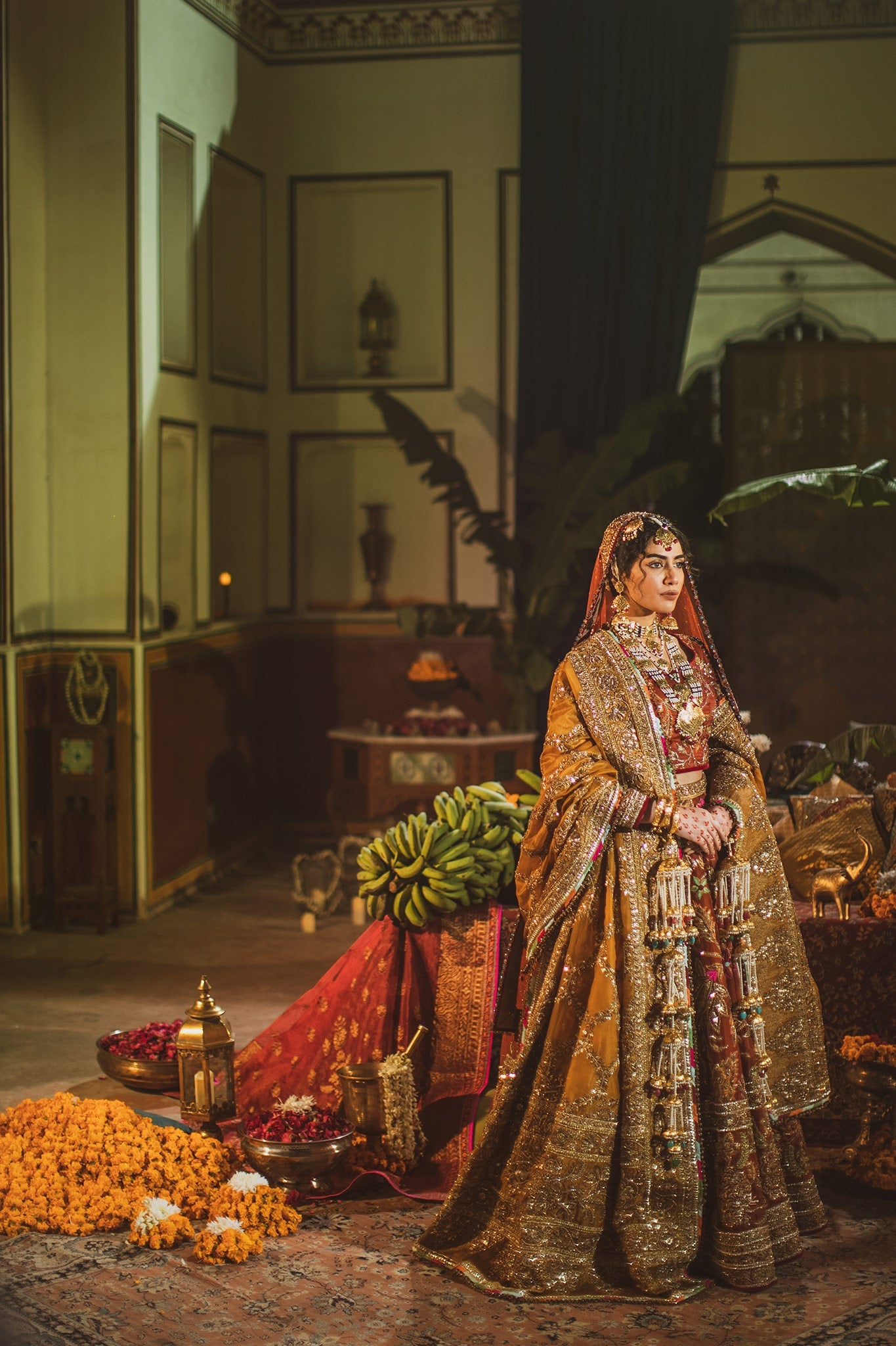 Rust & Mustard Zardozi Jacquard Bridal Lehenga (3-Piece) - Image 12