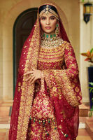 Pakistani Maroon Dabka Embroidered Jamavar Lehenga (3-Piece) - Image 3