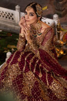 Pakistani Maroon Zardozi Chiffon Gown with Jamawaar Lehenga (3-Piece) - Image 8