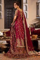 Pakistani Plum Embroidered Cotton Net Lehenga (3-Piece) - Image 3