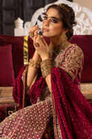 Pakistani Plum Embroidered Cotton Net Lehenga (3-Piece) - Image 5