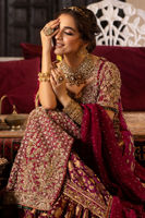 Pakistani Plum Embroidered Cotton Net Lehenga (3-Piece) - Image 6