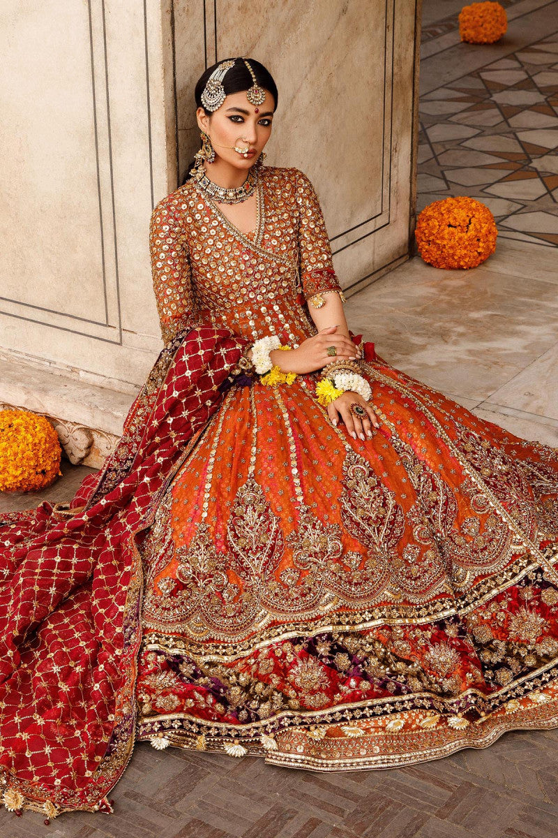 Rust & Pink Embroidered Organza Angrakha Lehenga (3-Piece) - Image 3