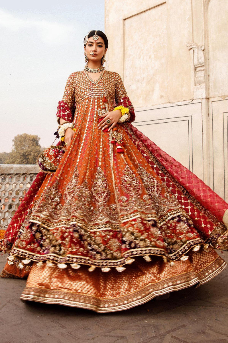 Rust & Pink Embroidered Organza Angrakha Lehenga (3-Piece) - Image 4