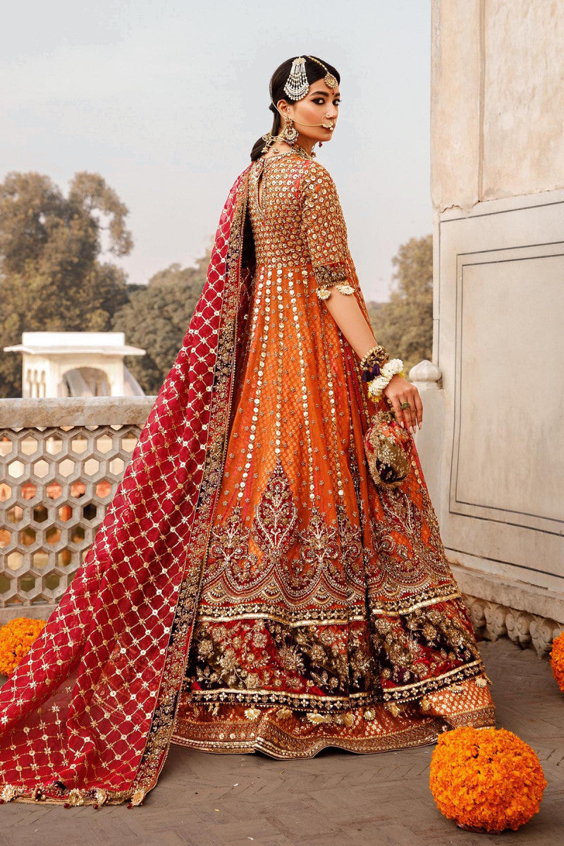 Rust & Pink Embroidered Organza Angrakha Lehenga (3-Piece) - Image 5