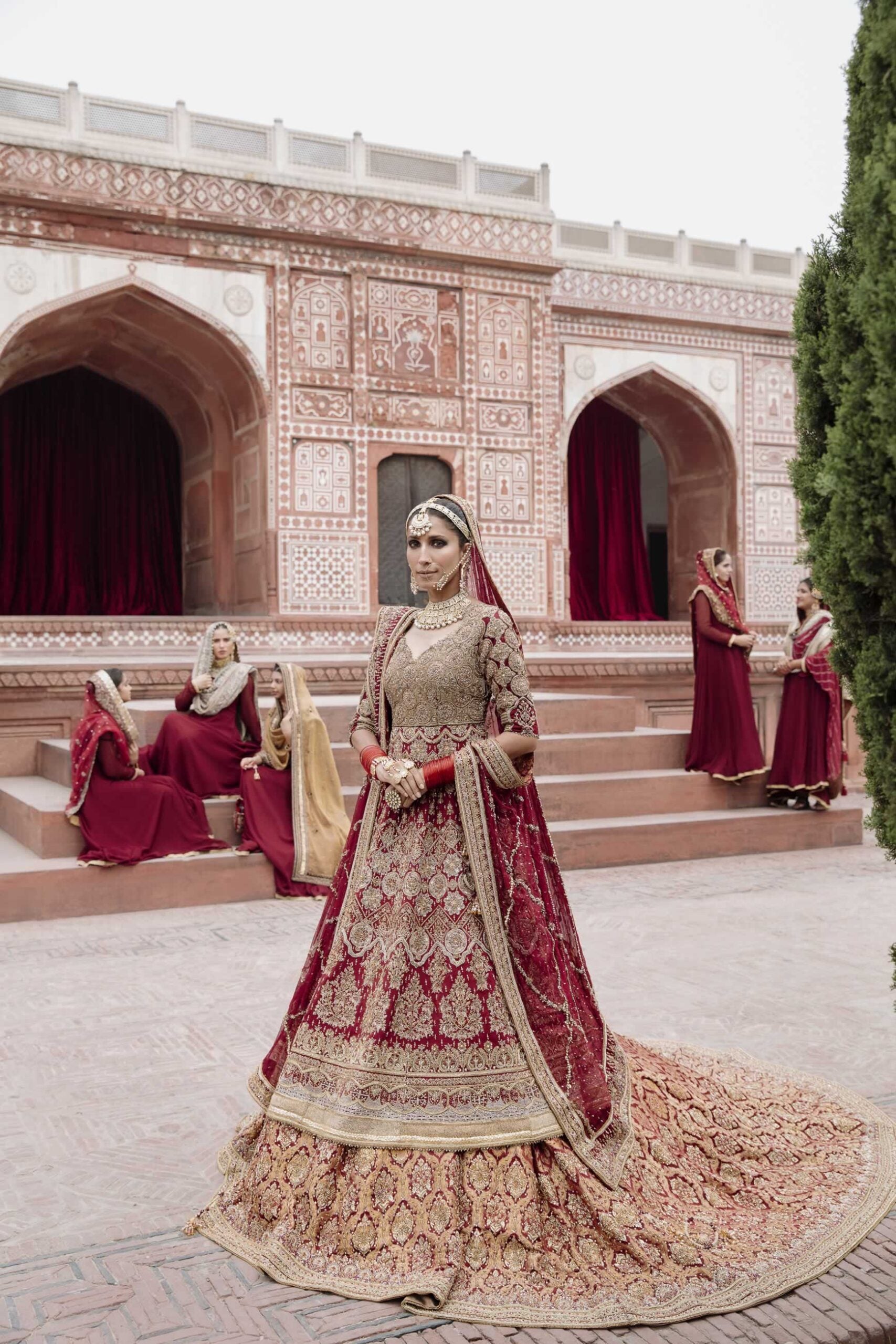Maroon Embellished Raw Silk Peshwaz Dress (3-Piece) - Image 2