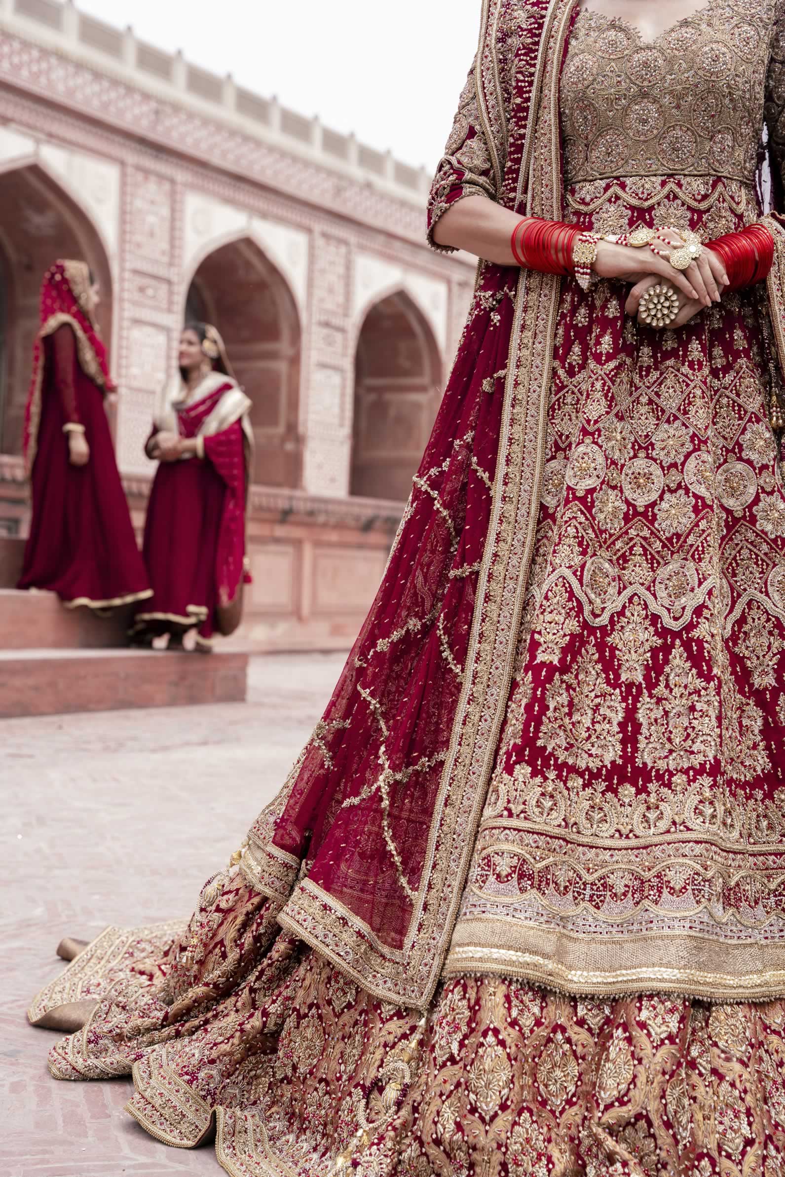 Maroon Embellished Raw Silk Peshwaz Dress (3-Piece) - Image 6
