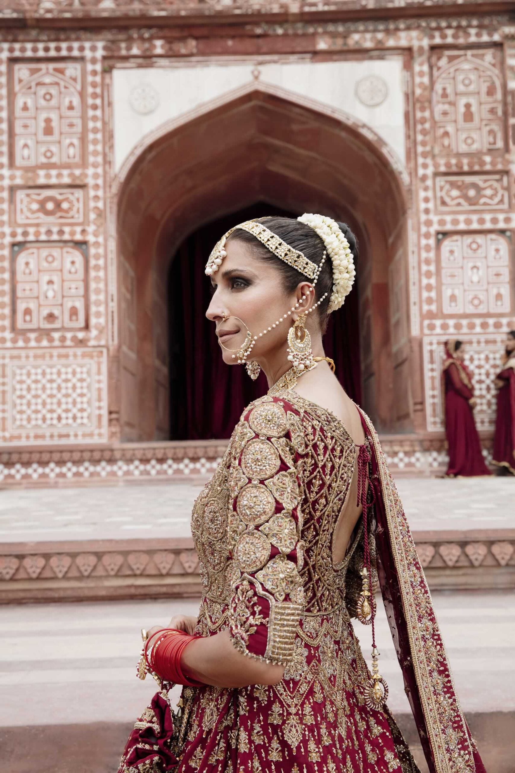 Maroon Embellished Raw Silk Peshwaz Dress (3-Piece) - Image 9