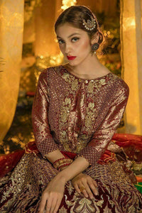 Pakistani Maroon Adda & Sitari Jamawar Velvet Bridal Lehenga (3-Piece) - Image 5