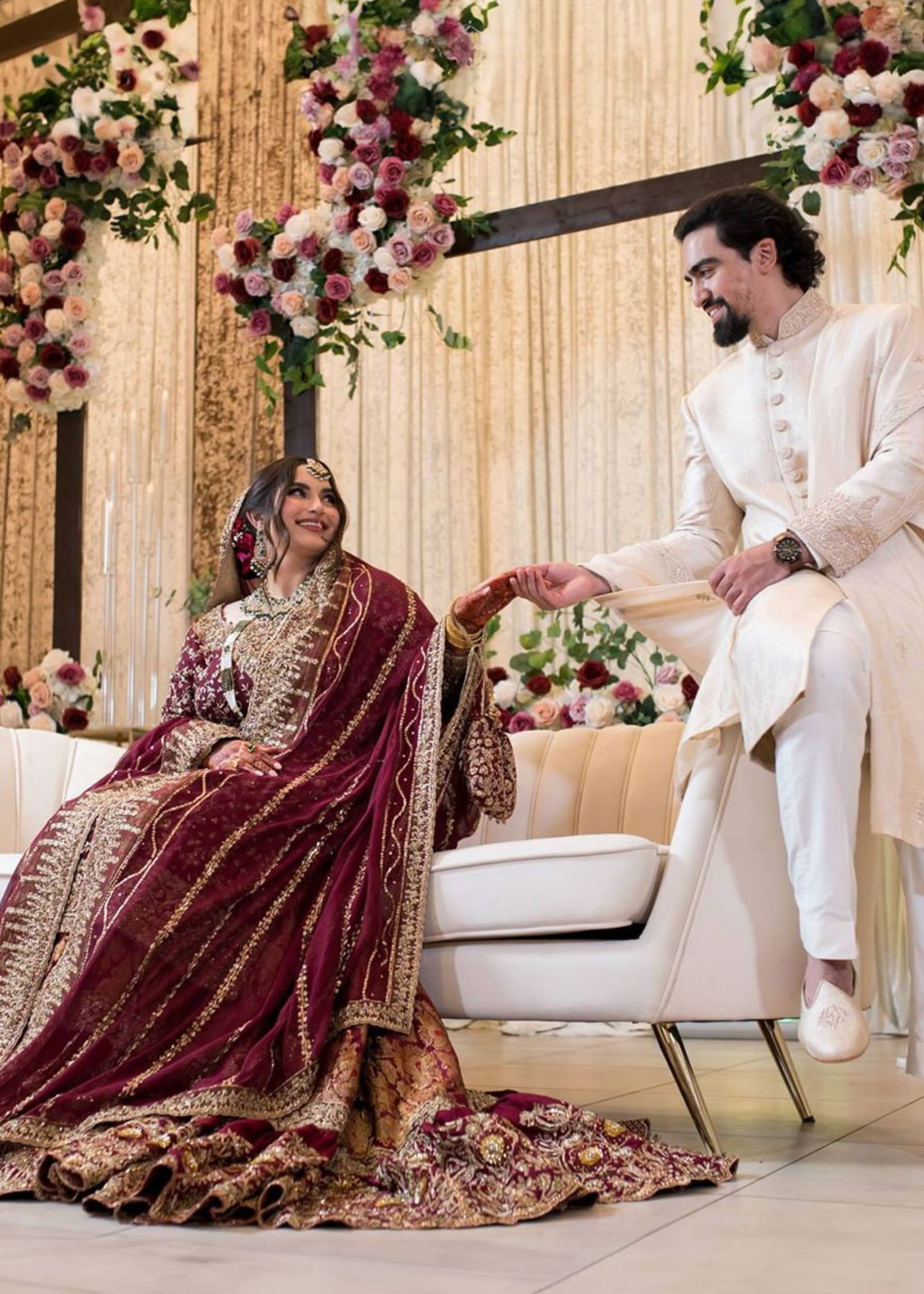 Pakistani Deep Maroon Zardozi Silk Bridal Lehenga (3-Piece) - Image 2