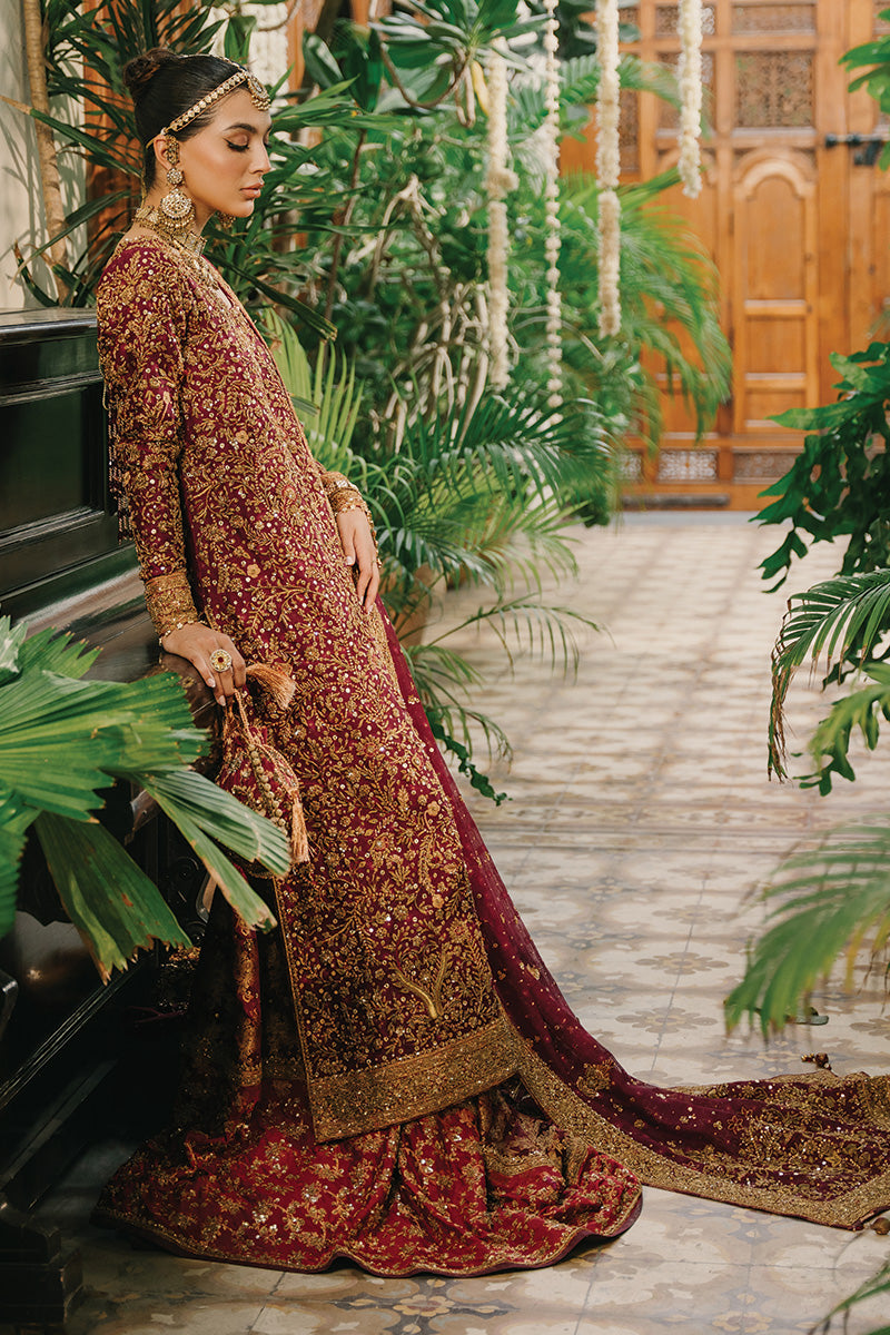 Deep Maroon Zardozi Silk Net Farshi Lehenga (3-Piece) - Image 10