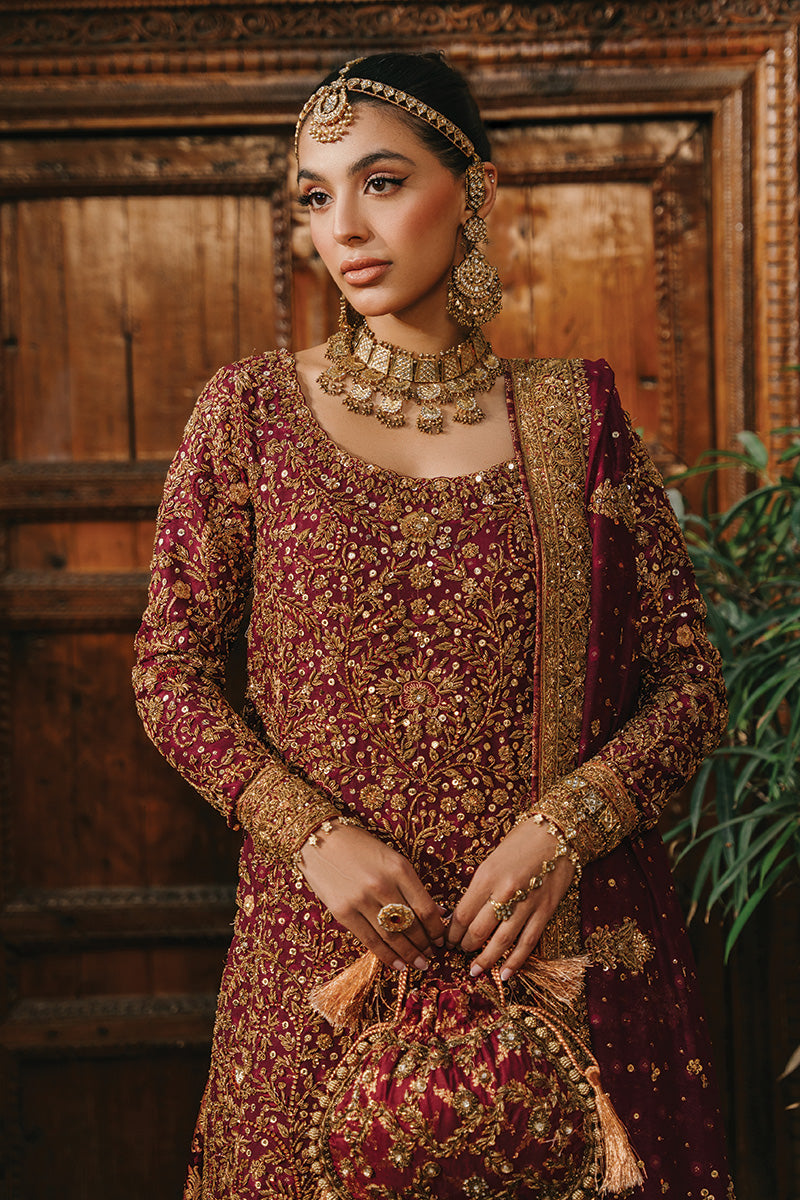 Deep Maroon Zardozi Silk Net Farshi Lehenga (3-Piece) - Image 3