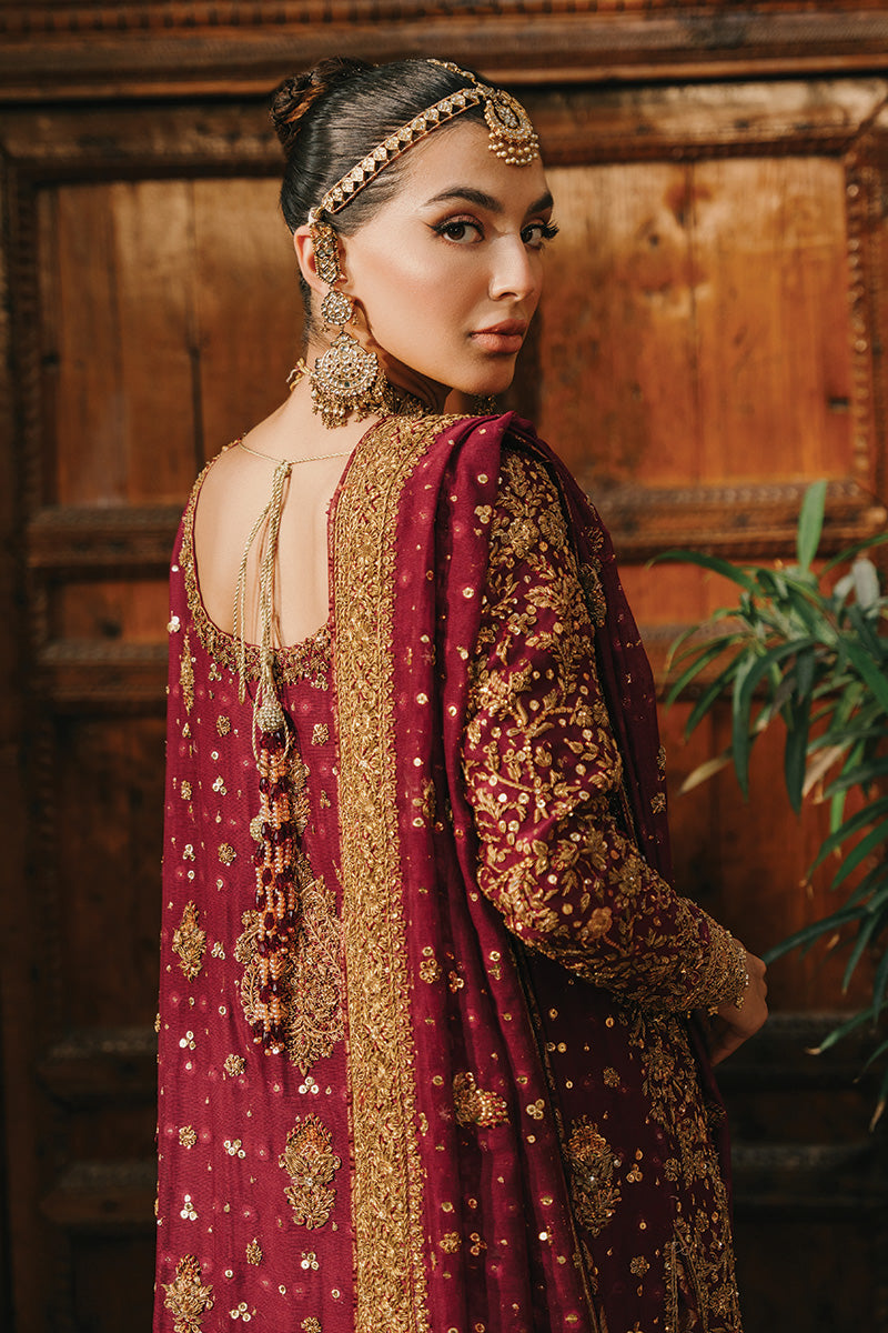 Deep Maroon Zardozi Silk Net Farshi Lehenga (3-Piece) - Image 4