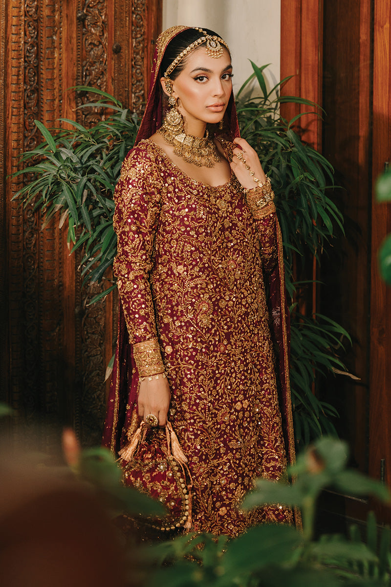 Deep Maroon Zardozi Silk Net Farshi Lehenga (3-Piece) - Image 7
