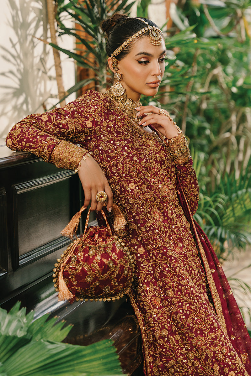 Deep Maroon Zardozi Silk Net Farshi Lehenga (3-Piece) - Image 8