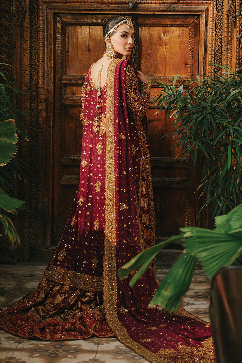 Indian Deep Maroon Zardozi Silk Net & Jamawar Lehenga (3-Piece) - Image 2