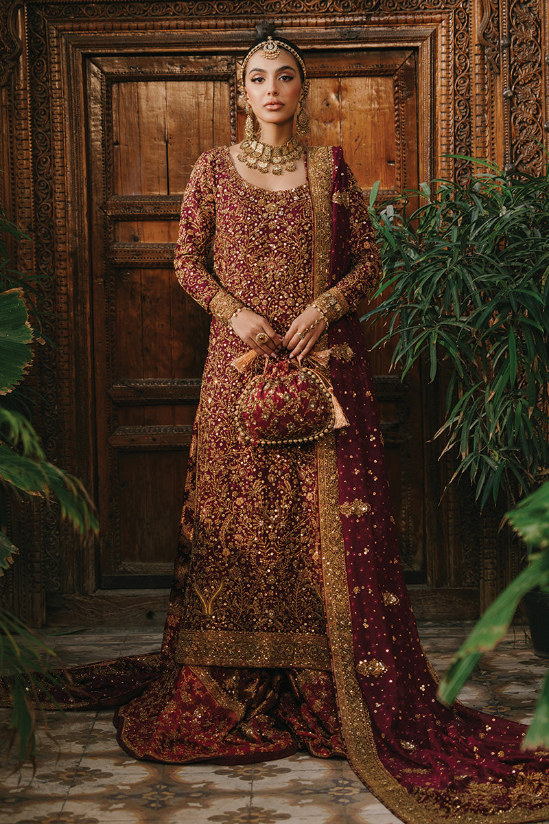 Indian Deep Maroon Zardozi Silk Net & Jamawar Lehenga (3-Piece) - Image 6