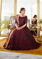 Pakistani Maroon Hand Cutwork Kataan Silk Lehenga (3-Piece) - Image 4