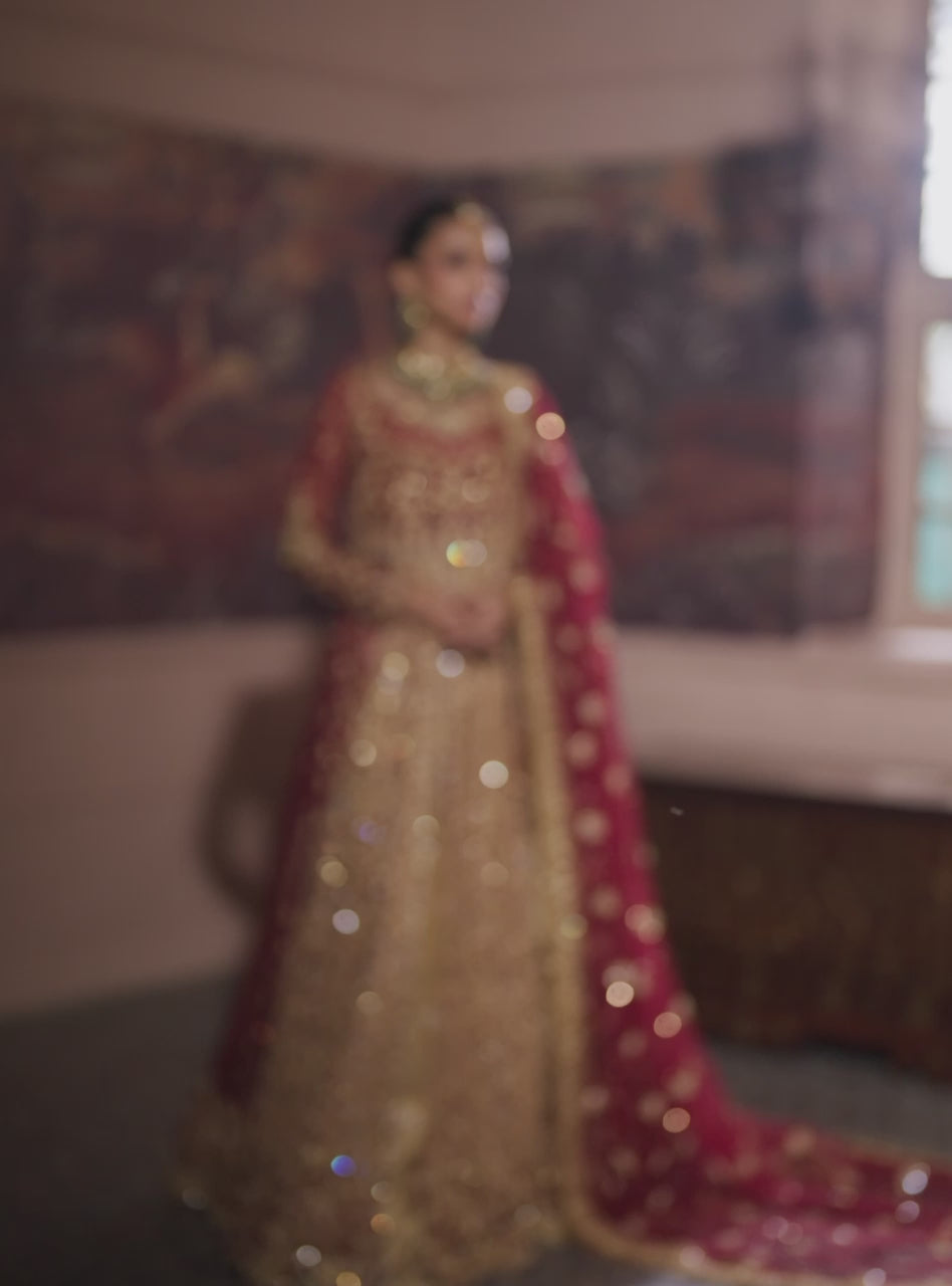Pakistani Maroon Gold Zardozi Lama Lehenga Bridal (3-Piece) - Image 16