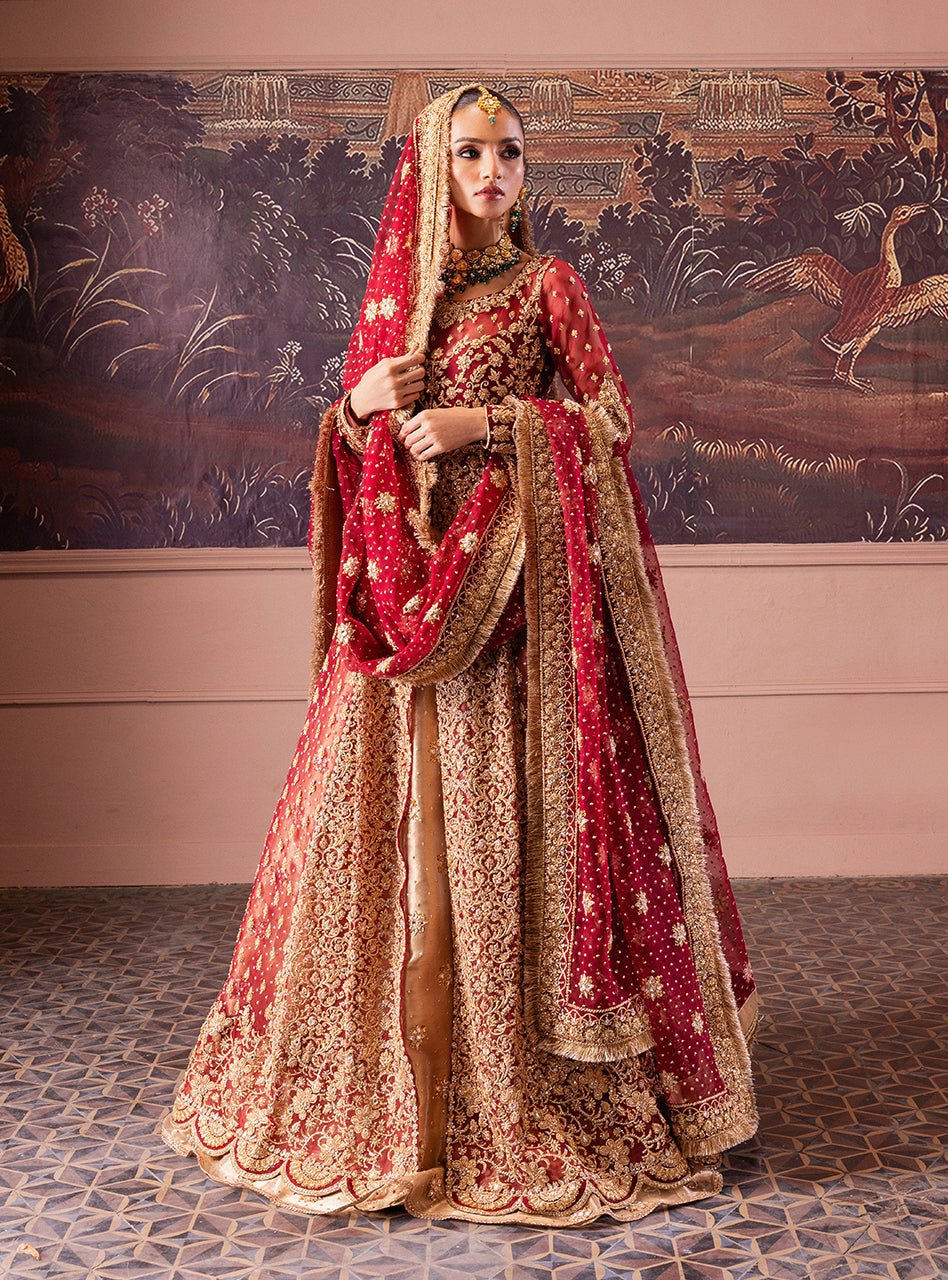 Pakistani Maroon Gold Zardozi Lama Lehenga Bridal (3-Piece) - Image 7