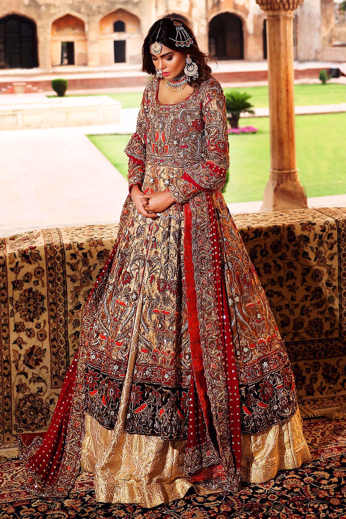 Deep Maroon Zardozi Lamé Silk Bridal Lehenga (3-Piece) - Image 6