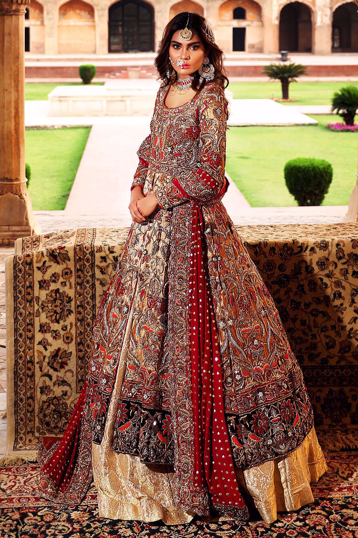 Deep Maroon Zardozi Lamé Silk Bridal Lehenga (3-Piece) - Image 7