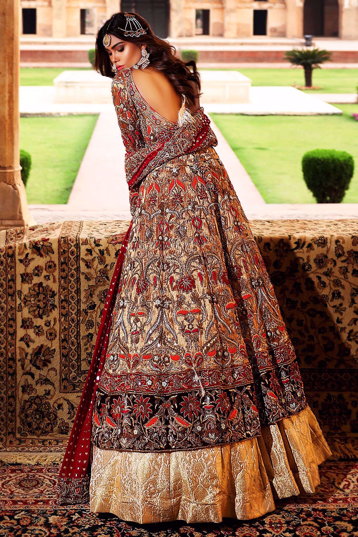 Deep Maroon Zardozi Lamé Silk Bridal Lehenga (3-Piece) - Image 8