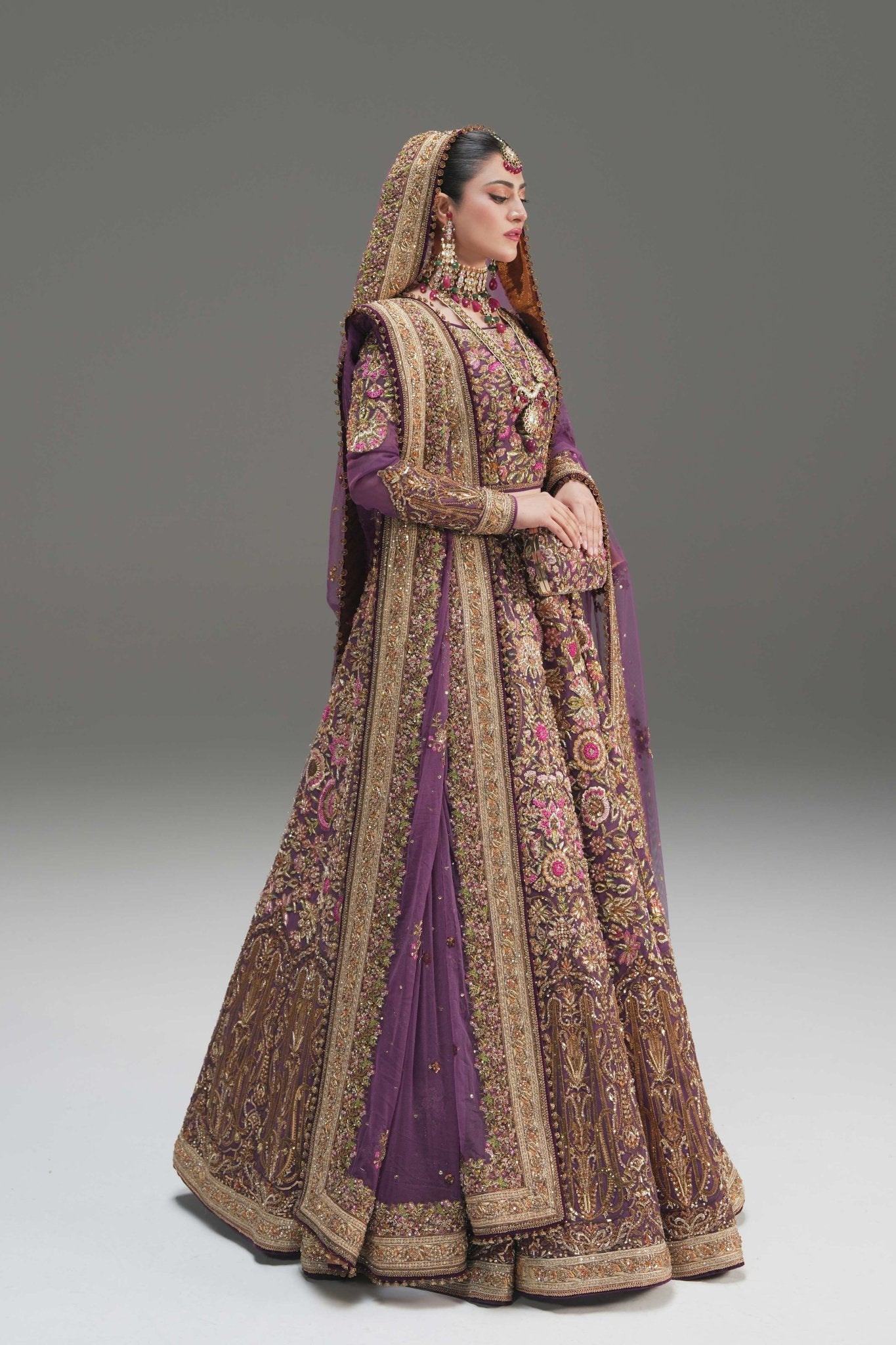 Wine Embroidered Net Lehenga Choli (3-Piece) - Image 10