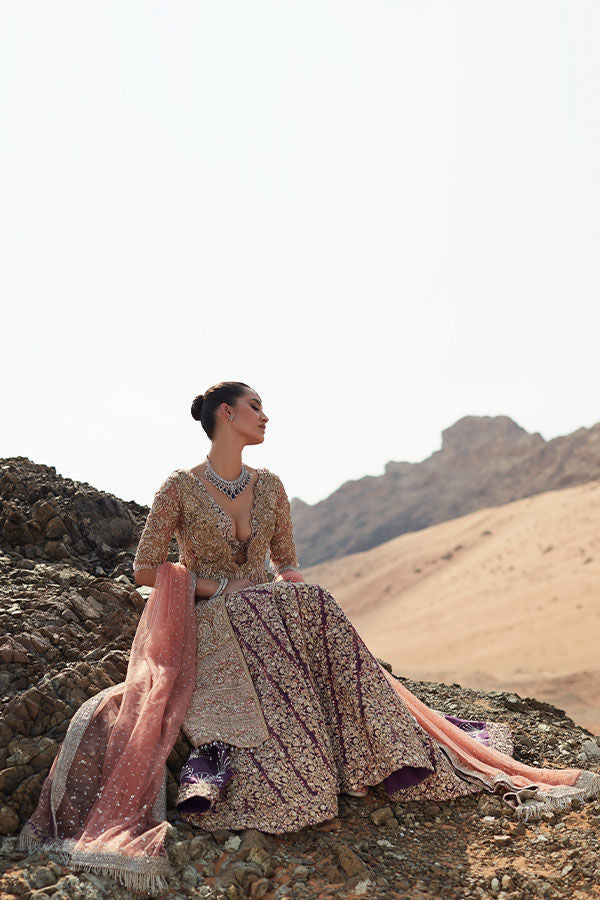 Maroon & Coral Peach Embellished Net Lehenga Choli (4-Piece) - Image 1