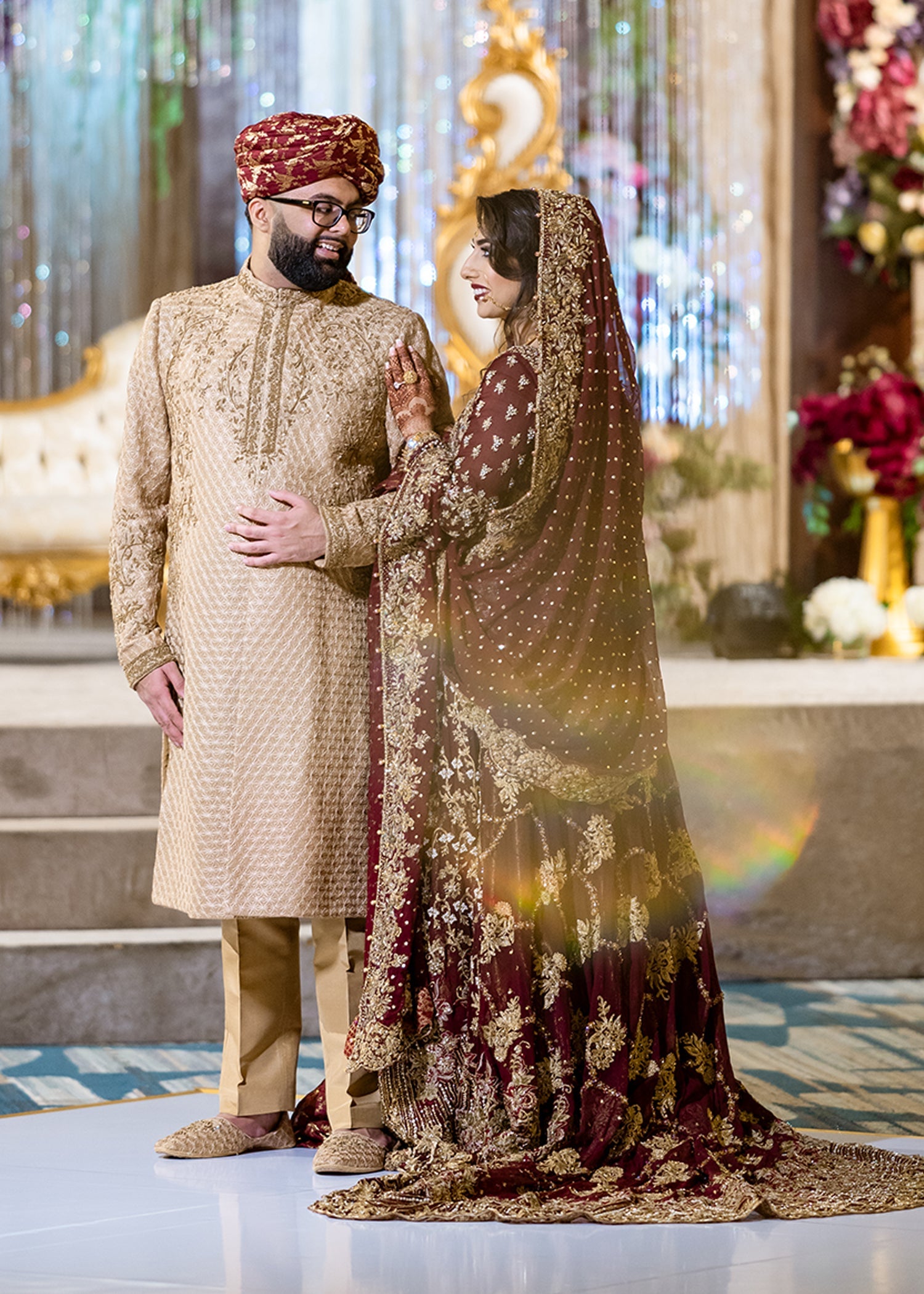 Deep Maroon Zardozi Net Bridal Lehenga (3-Piece) - Image 2