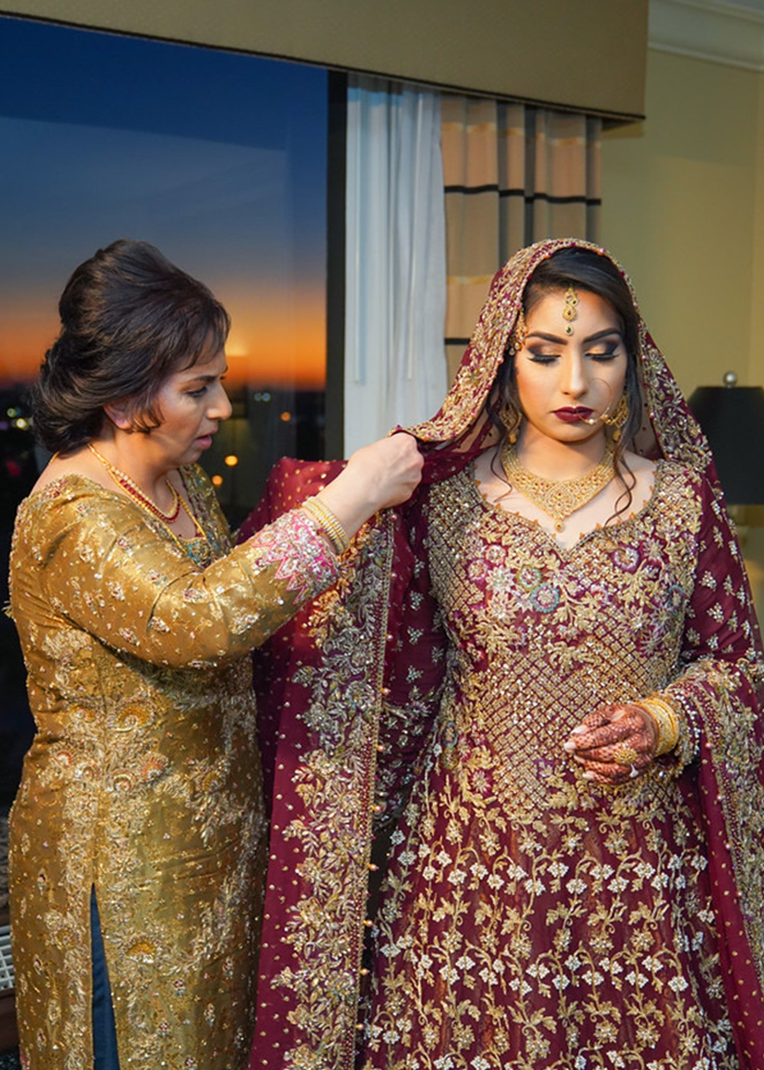 Deep Maroon Zardozi Net Bridal Lehenga (3-Piece) - Image 4