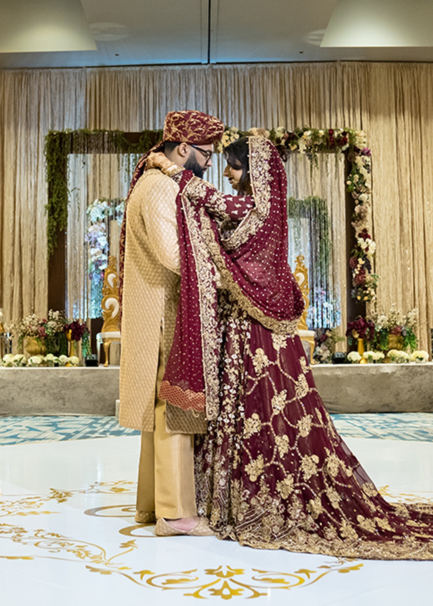 Deep Maroon Zardozi Net Bridal Lehenga (3-Piece) - Image 8