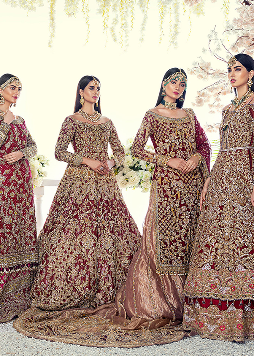 Deep Maroon Embroidered Net Bridal Lehenga (3-Piece) - Image 1