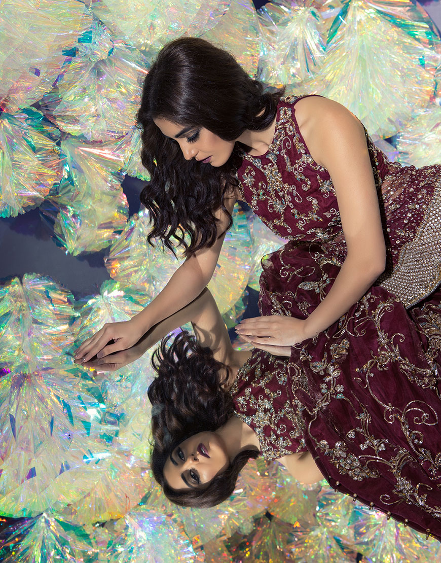 Deep Maroon Embroidered Net Peplum Lehenga (3-Piece) - Image 3