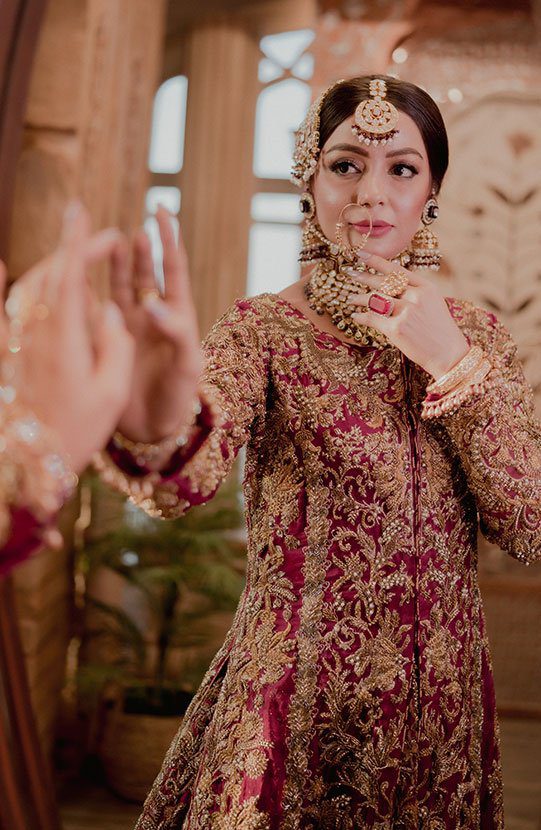 Pakistani Deep Maroon-Pink Zardozi Organza Lehenga (3-Piece) - Image 1