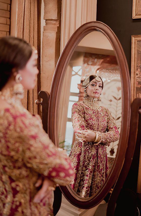 Pakistani Deep Maroon-Pink Zardozi Organza Lehenga (3-Piece) - Image 3